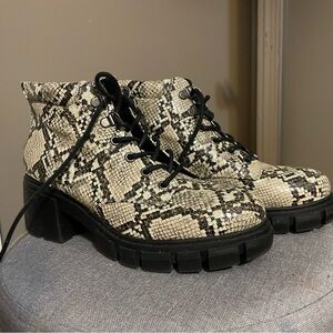 Snakeskin Lace-Up Ankle Boots